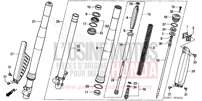 GABEL, VORNE von CR85R "Big Wheel" EXPLOSION RED (R254) von 2003